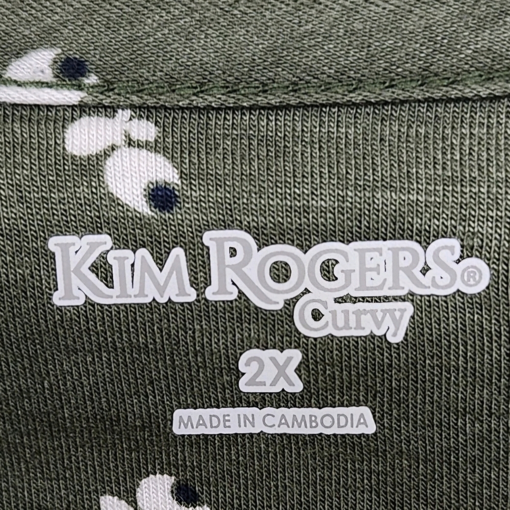 2X Kim Rogers Womans Olive Green 3/4 Sleeve V-Neck Popover Top - Picture 2 of 6
